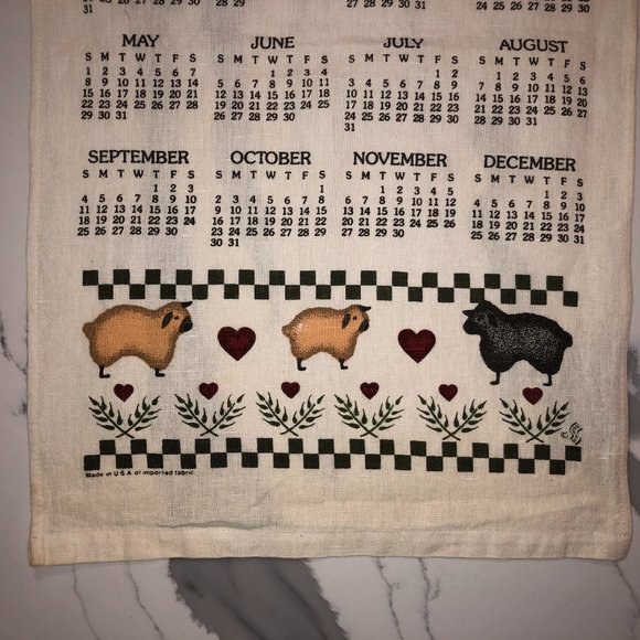 Vintage 1988 Calendar "Home Is Where Your Heart Is" Tea Towel - Picture 3 of 4